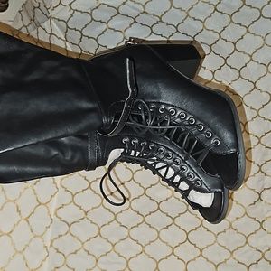 Torrid Black peep toe knee high boots 8.5